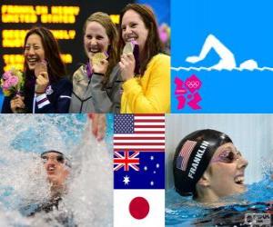 пазл Плавательный женщин-подиум 100 метров на спине, Мисси Франклин (Соединенные Штаты), Эмили Seebohm (Австралия) и Terakawa (Япония) - Лондон-2012 - ая